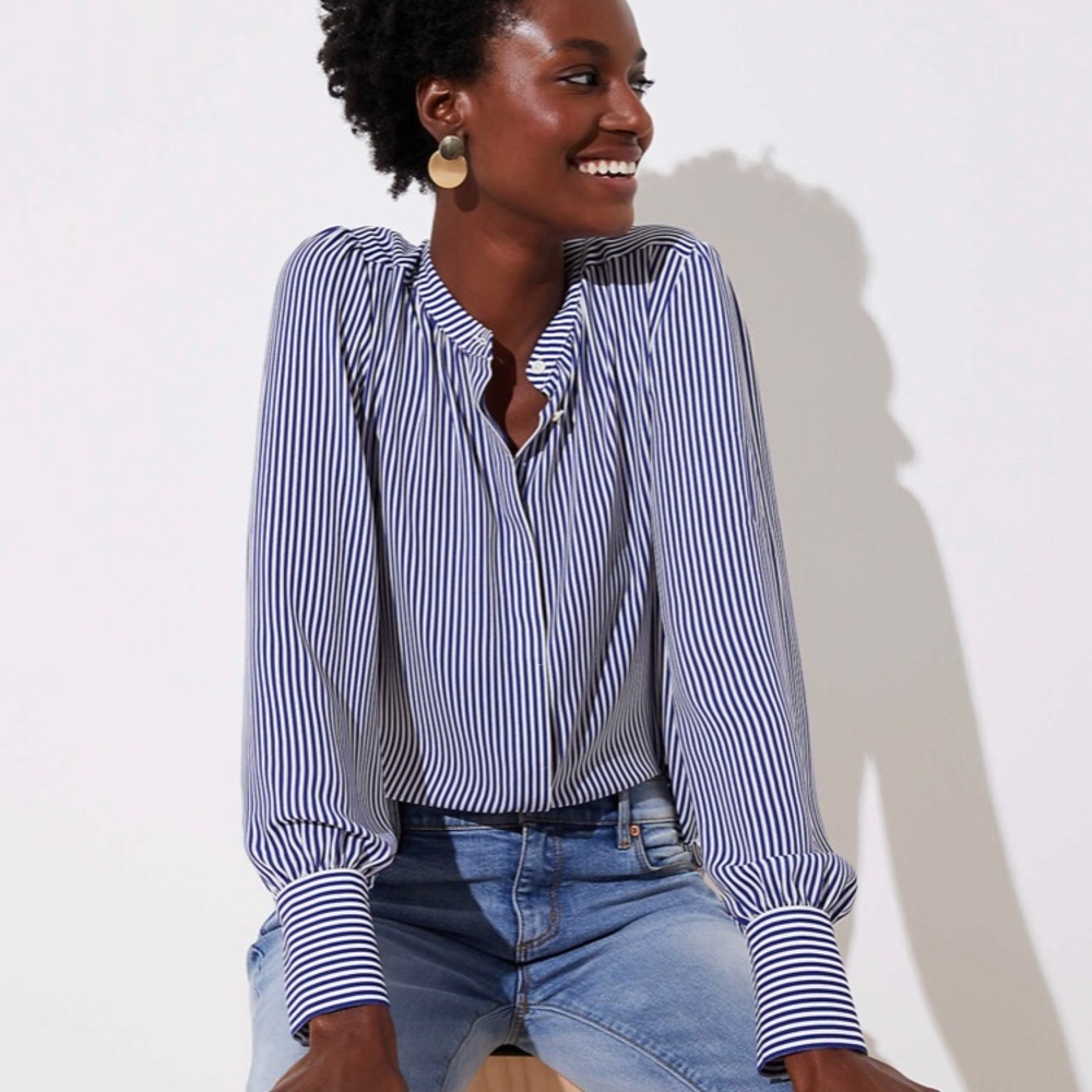 NWT Loft Striped Crossover Back Utility Blouse